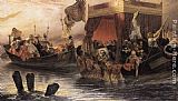 Barge Canvas Paintings - The State Barge of Cardinal Richelieu on the Rhone